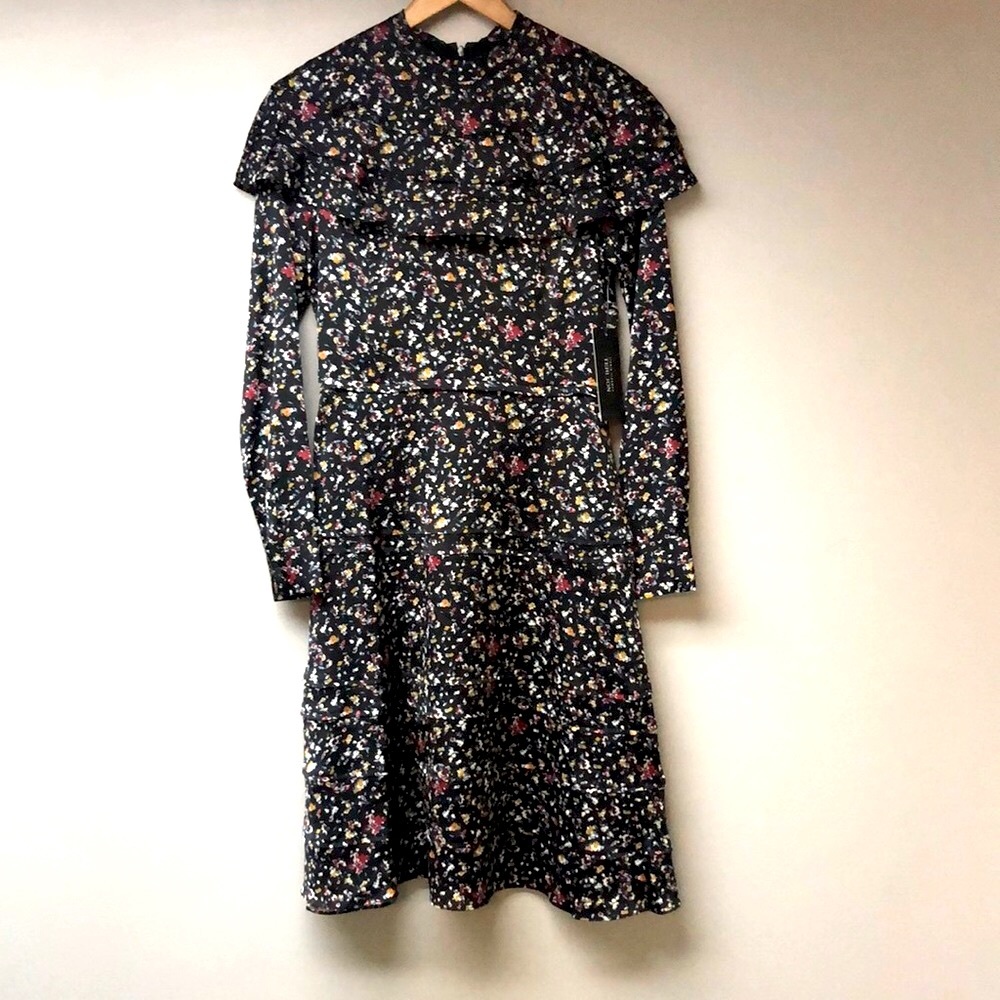 NWT Teri Jon black floral long sleeve dress Sz 4